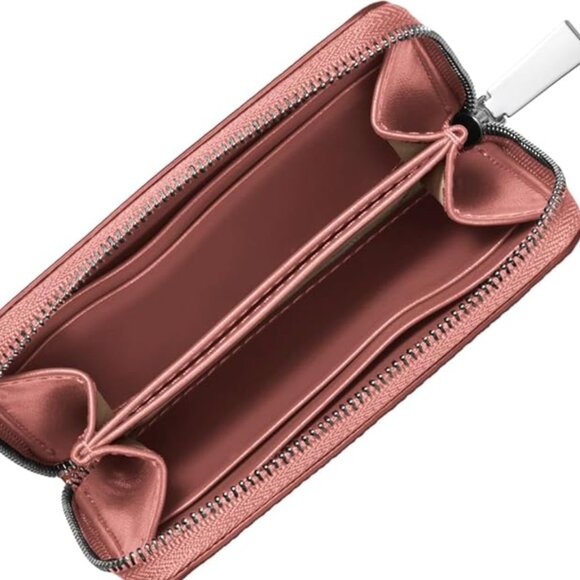 NWT MICHAEL KORS Small Top Zip Around Card Wallet Case Leather Pink - Picture 2 of 2